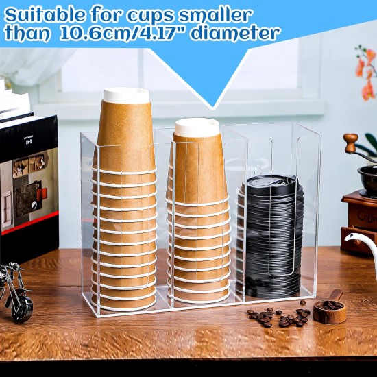 Clear Acrylic Coffee Dispenser and Organizer for Paper Cup (3 Compartments)