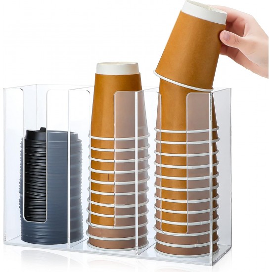 Clear Acrylic Coffee Dispenser and Organizer for Paper Cup (3 Compartments)