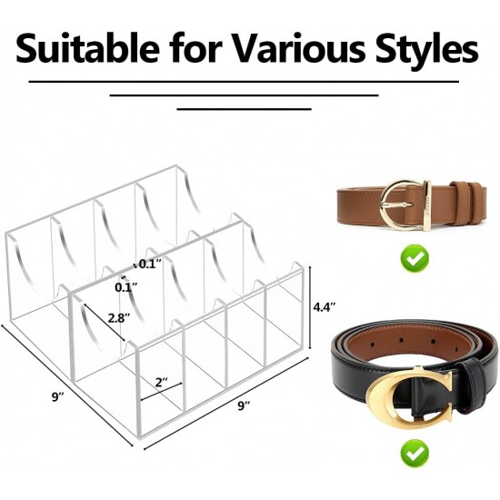 Belt Organizer, Clear Acrylic Belt Storage Holder for The Closet and Drawer, 8 Compartments Belt Box