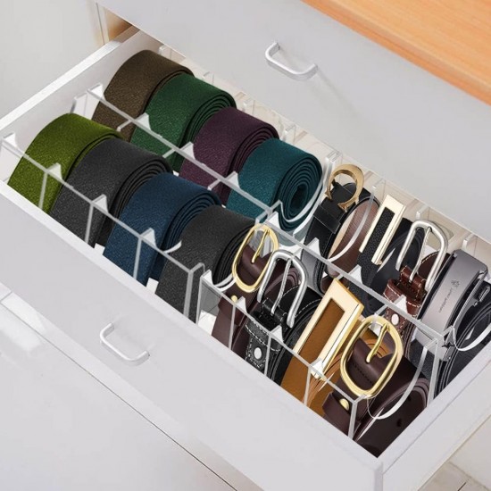 Belt Organizer, Clear Acrylic Belt Storage Holder for The Closet and Drawer, 8 Compartments Belt Box