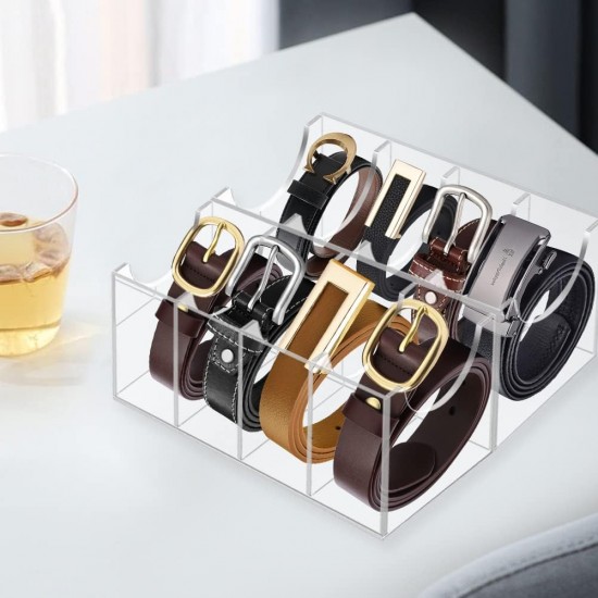 Belt Organizer, Clear Acrylic Belt Storage Holder for The Closet and Drawer, 8 Compartments Belt Box