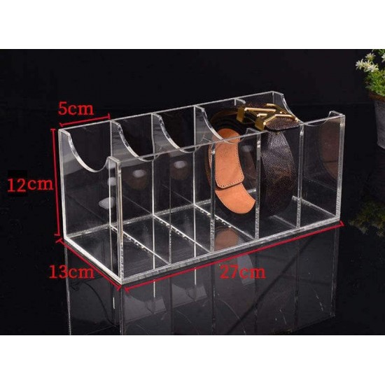 Clear Acrylic Belt Organizer with 5 Compartments, Belt, Makeup & Tie Container Storage Holder for Closet, Shelf, and Dresser Drawers