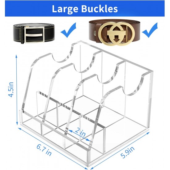 Clear Acrylic Belt Organizer with 3 Compartments, Belt, Makeup & Tie Container Storage Holder for Closet, Shelf, and Dresser Drawers