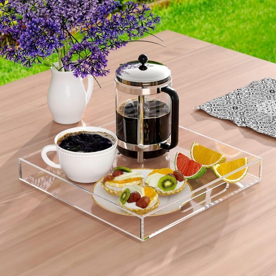 Acrylic Serving Tray, Spill Proof, Clear Decorative Tray, Coffee tray, Table Countertop with Handles tray 