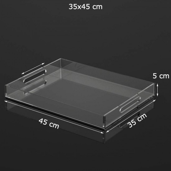 Acrylic Serving Tray (45x35)cm, Spill Proof, Clear Decorative Tray, Coffee tray, Table Countertop with Handles tray 