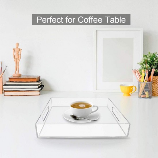 Acrylic Serving Tray (45x35)cm, Spill Proof, Clear Decorative Tray, Coffee tray, Table Countertop with Handles tray 