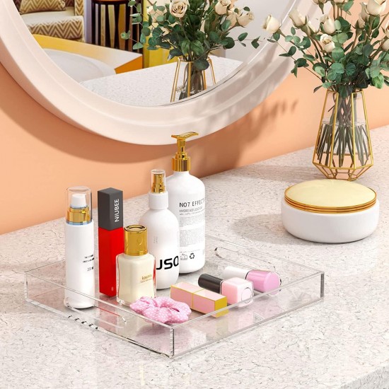 Acrylic Serving Tray (38x38)cm, Spill Proof, Clear Decorative Tray, Coffee tray, Table Countertop with Handles tray 