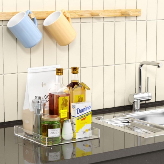 Acrylic Serving Tray (38x38)cm, Spill Proof, Clear Decorative Tray, Coffee tray, Table Countertop with Handles tray 