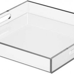 Acrylic Serving Tray (38x38)cm, Spill Proof, Clear Decorative Tray, Coffee tray, Table Countertop with Handles tray 