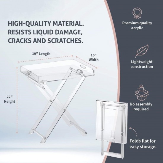 Clear Acrylic Folding Tray Table – Modern Chic Accent Desk - Kitchen and Bar Serving Table - Elegant Design
