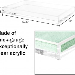 Clear Acrylic Tray-Decorative Clear Rectangular Organizer for Bedside, Bathroom or Office Storage (26.67x15.24x2.54 cm)