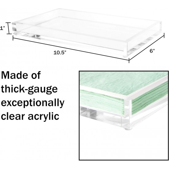 Clear Acrylic Tray-Decorative Clear Rectangular Organizer for Bedside, Bathroom or Office Storage (26.67x15.24x2.54 cm)
