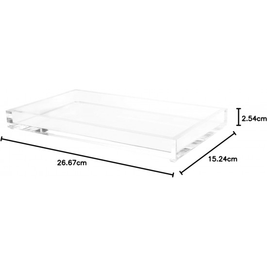 Clear Acrylic Tray-Decorative Clear Rectangular Organizer for Bedside, Bathroom or Office Storage (26.67x15.24x2.54 cm)