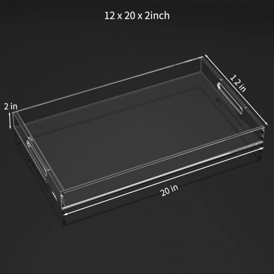 Acrylic Serving Tray (50x30)cm, Spill Proof, Clear Decorative Tray, Coffee tray, Table Countertop with Handles tray 