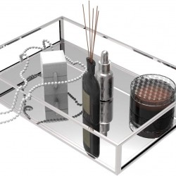 Clear Acrylic Decorative Tray, Silver Mirror Tray for Jewelry,Bathroom Vanity Tray (26x14x1.5cm)