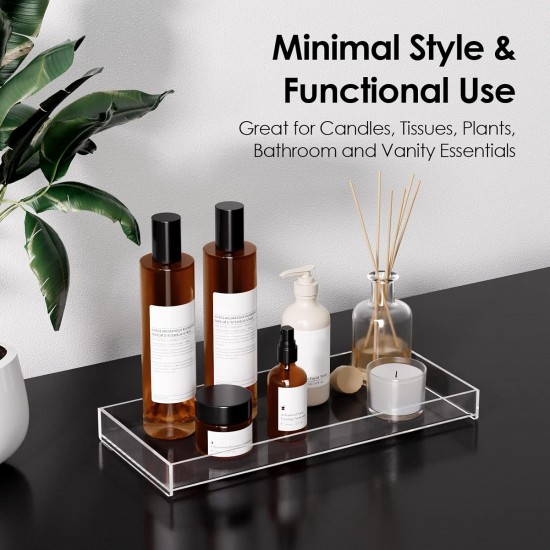 Clear Acrylic Tray for Toilet Tank, Bathroom & Bathtub Tray, Perfume Tray Countertop for Soap, Towel, Tissue, Candle, Plant (30x13x3 cm)
