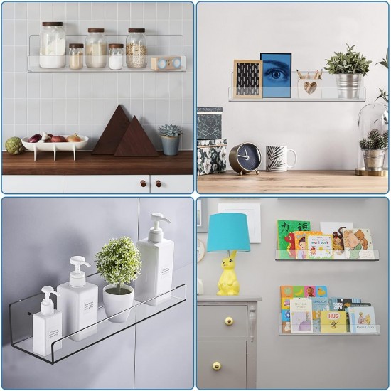 Clear Acrylic Floating Shelf for Wall, Wall Display Shelves Storage Rack for Bathroom Living Room Kitchen and Office (3 Pack)