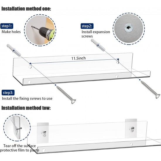 Clear Acrylic Floating Shelf for Wall, Wall Display Shelves Storage Rack for Bathroom Living Room Kitchen and Office (40cm)(2 Pack)