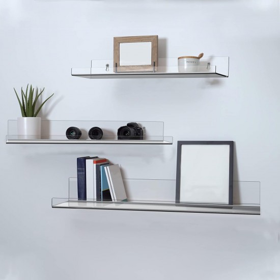 Clear Acrylic Floating Shelf for Wall, Wall Display Shelves Storage Rack for Bathroom Living Room Kitchen and Office (40cm)(2 Pack)