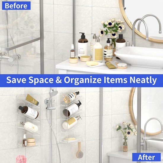 Acrylic Bathroom Organizer & Shampoo Holder, Wall Mounted, Sturdy and Durable, (Two Shelves)
