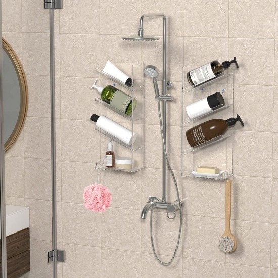 Acrylic Bathroom Organizer & Shampoo Holder, Wall Mounted, Sturdy and Durable, (Two Shelves)