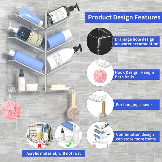 Acrylic Bathroom Organizer & Shampoo Holder, Wall Mounted, Sturdy and Durable, (Two Shelves)