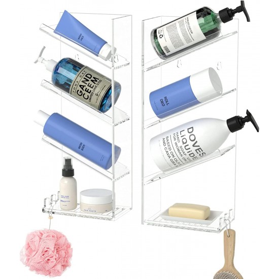 Acrylic Bathroom Organizer & Shampoo Holder, Wall Mounted, Sturdy and Durable, (Two Shelves)