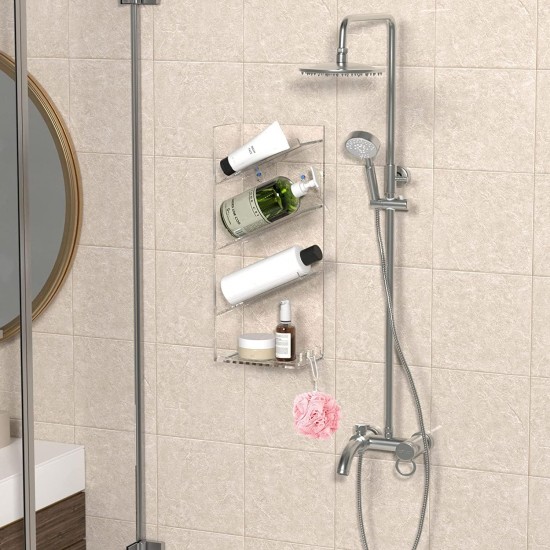 Acrylic Bathroom Organizer & Shampoo Holder, Wall Mounted, Sturdy and Durable, (One Shelf)