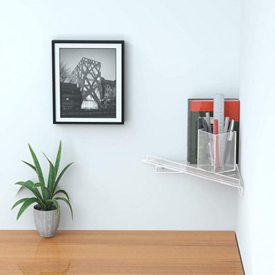 Clear Acrylic Wall Mount Floating Corner Shelf (28x38cm)for Bottles, Cups and Plants(4 Pack)