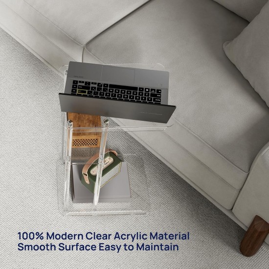 Clear Acrylic Side Table 3 Tiers (C Shape) Small Snack Table for Living Room, Bedroom, Bathroom