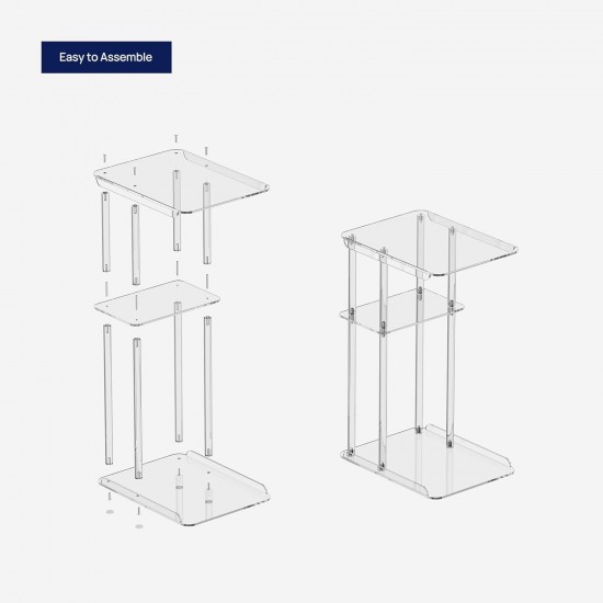 Clear Acrylic Side Table 3 Tiers (C Shape) Small Snack Table for Living Room, Bedroom, Bathroom