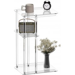 Clear Acrylic Side Table 3 Tiers (C Shape) Small Snack Table for Living Room, Bedroom, Bathroom