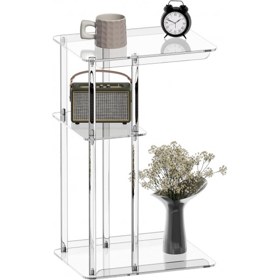 Clear Acrylic Side Table 3 Tiers (C Shape) Small Snack Table for Living Room, Bedroom, Bathroom
