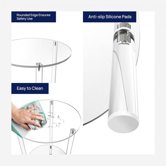 Clear Acrylic Round Side Table 2-Tier, Small End Table for Small Spaces, Nightstand/Bedside Table for Living Room, Bedroom (Set of 2)