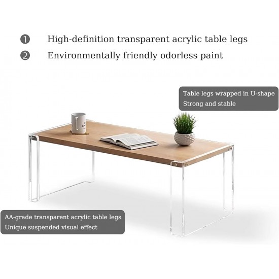 Acrylic Coffee Table for Living Room, Clear Acrylic Legs with Wood Desktop, bed table, side table for Home, Office & Study