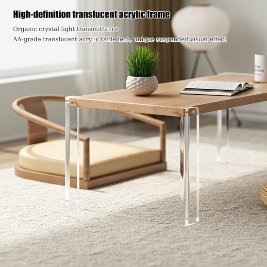 Acrylic Coffee Table for Living Room, Clear Acrylic Legs with Wood Desktop, bed table, side table for Home, Office & Study