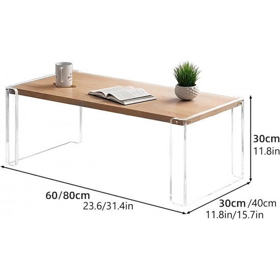 Acrylic Coffee Table for Living Room, Clear Acrylic Legs with Wood Desktop, bed table, side table for Home, Office & Study