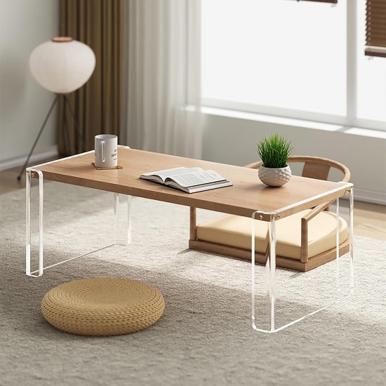 Acrylic Coffee Table for Living Room, Clear Acrylic Legs with Wood Desktop, bed table, side table for Home, Office & Study
