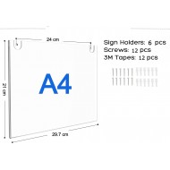  Clear Acrylic Sign Holder (A4), Wall Mount, Sign Holder Picture Frames, with Screws (21x29.7cm) (6 Pack)