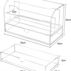 Clear Acrylic Desk Organizers, File Organizer, Mail Sorter Tray Holder Office Desktop Organizer with 3 Slots and 1 Drawer