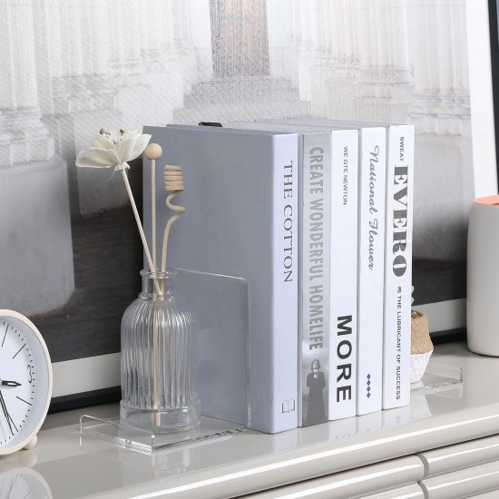 Clear Acrylic L Shaped BookHolder with Non-Slip Bottoms, Transparent Book Stands for School, Office, Library Shelves, (2 Pack)