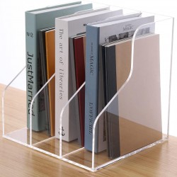 Clear Acrylic Magazine Holder with 3 Slots , Desktop File Sorter Organizer Rack Bookshelf, Workspace Sorters Office Desk Accessories Organization Storage Stand