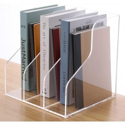 Clear Acrylic Magazine Holder with 3 Slots , Desktop File Sorter Organizer Rack Bookshelf, Workspace Sorters Office Desk Accessories Organization Storage Stand