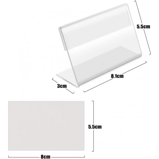  Mini Clear Acrylic Sign Display Holder, Horizontal Slanted L-Shape (80mm x 50mm)(12 PCS)