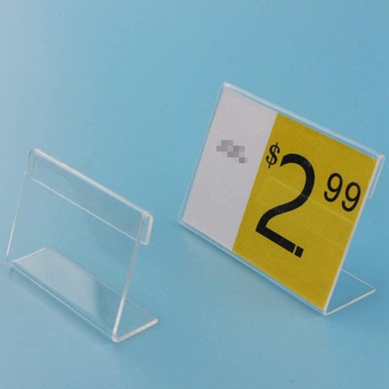  Mini Clear Acrylic Sign Display Holder, Horizontal Slanted L-Shape (80mm x 50mm)(12 PCS)