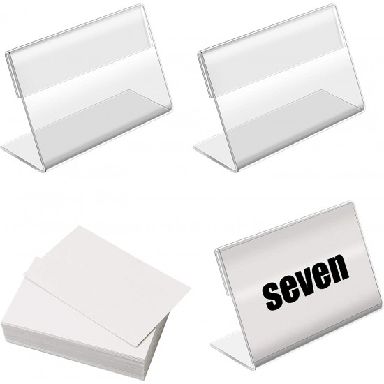  Mini Clear Acrylic Sign Display Holder, Horizontal Slanted L-Shape (80mm x 50mm)(12 PCS)