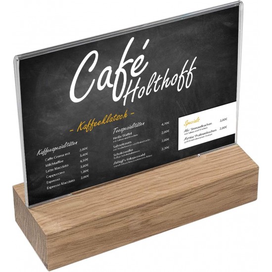 Clear Acrylic Table Stand with Wooden Base, A6 Landscape Format (5 Pack)