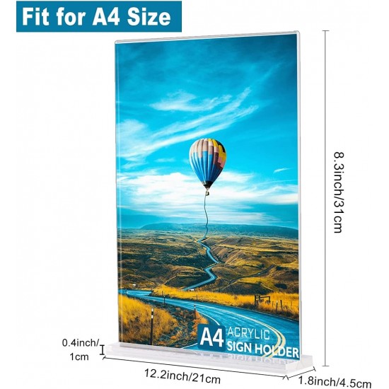 Clear Acrylic Sign Holder (A4), Double-Sided, T-Shape for Tables Hotel Shop, Restaurant, School & Office (6 Pack)