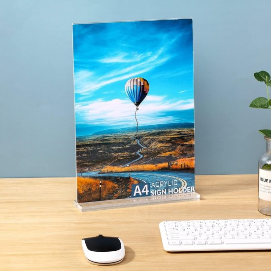 Clear Acrylic Sign Holder (A4), Double-Sided, T-Shape for Tables Hotel Shop, Restaurant, School & Office (6 Pack)
