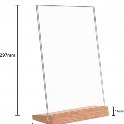 Clear Acrylic Sign Holder, Display Stands Sign, Wood Base, (29.7x21cm), for Restaurant, Hotel & Events (3 Pack)